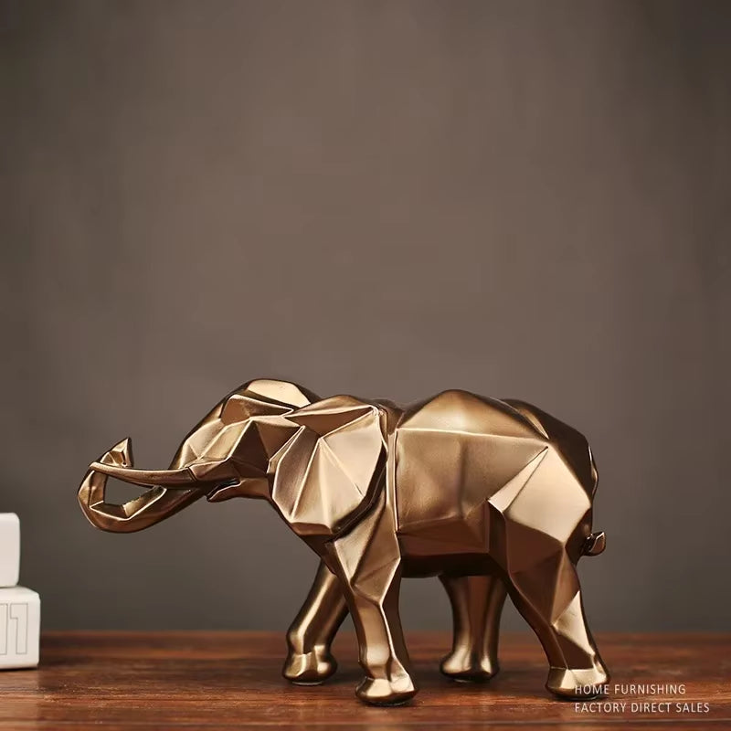 Creative Resin Black Elephant Statue, Abstract Geometric Sculpture, Desktop Crafts Ornament, Home Decoration, Animal Figurine