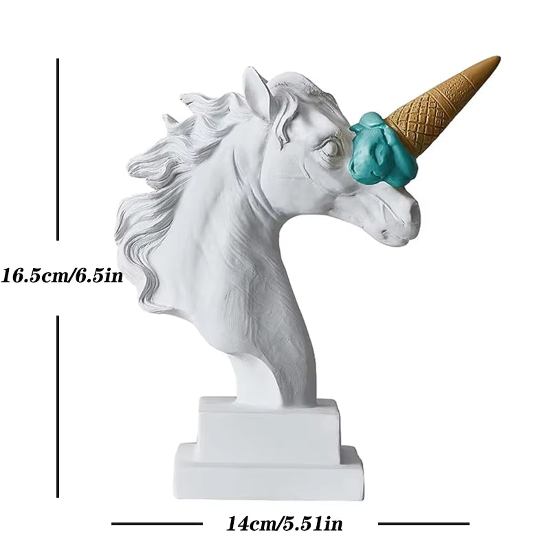 European Modern Decoration Ice Cream Smashing Horse Head Sculpture Resin Animal Statue Figurine Home Desktop Decor