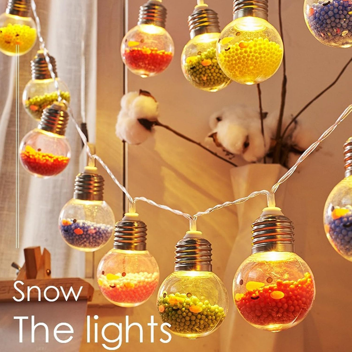 Christmas Tree String Lights -10 LED Colorful Foam Ball Bulbs,6Ft Battery-Powered Macaron Ball String Lights, Suitable for Indoor and Outdoor Holiday Decor, Porch, Balcony, Office Decor (D)